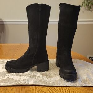 Pierre Dumas Black Velvet Tall Boots, Size: 8